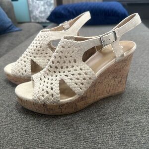 SO Cream Wedge Sandals with Cork Heel